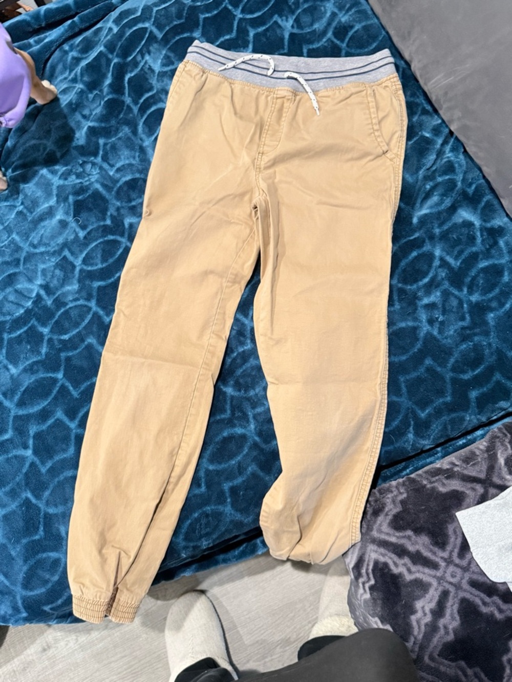 Cat & Jack Khaki Jogger Pants with Gray Waistband and Drawstring